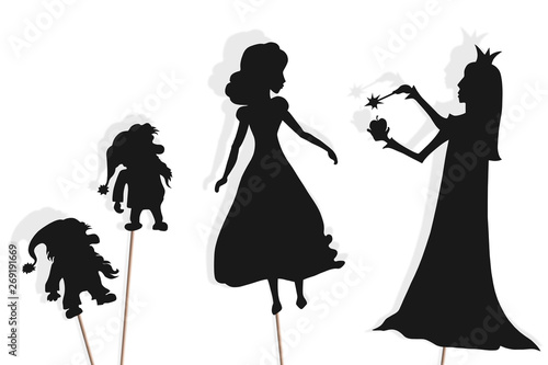 Fototapeta Shadow puppets of Snow White, dwarfs and Evil Queen