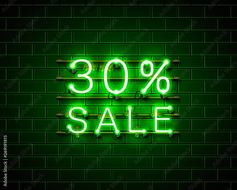 Neon 30 sale text banner. Night Sign. Vector Neon 30 sale text banner. Night Sign. Vector