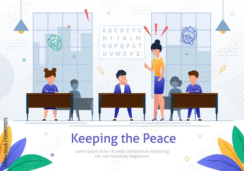 Strict Angry Female Teacher Scolding on Pupil Boy.