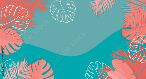 Tropical Summer background Banner with Coral colors -vector