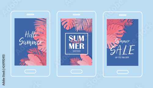 Summer Tropical Sale Banner Wth coral color -Vector