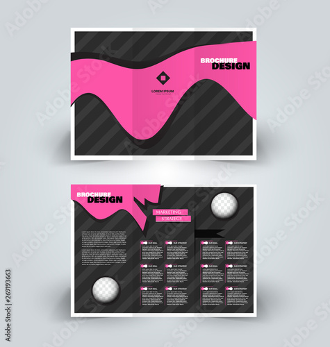 Brochure template. Business trifold flyer.  Creative design trend for professional corporate style. Vector illustration. Black and pink color.