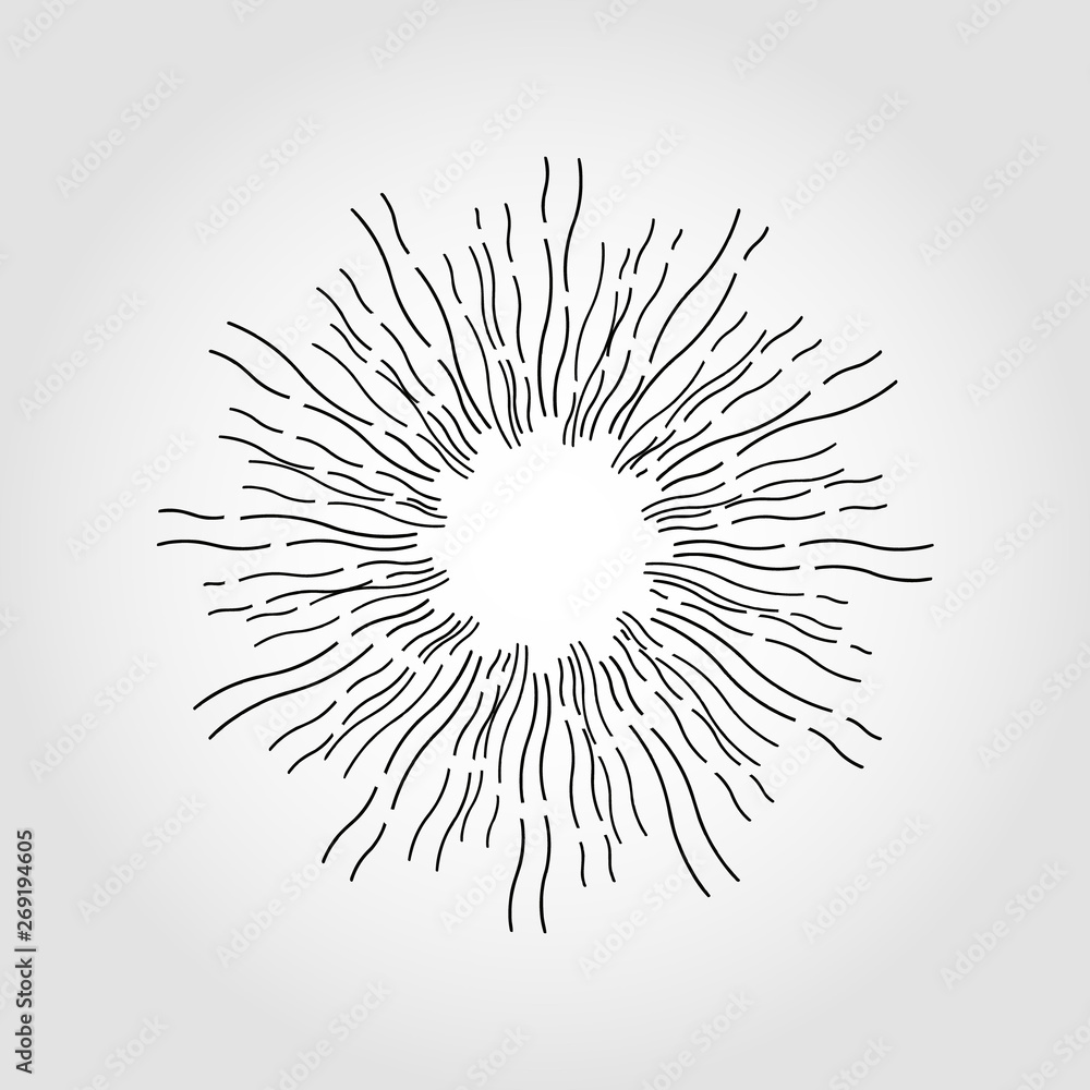 Sun burst, star burst sunshine. Radiating from the center of thin beams, lines. Vector illustration. Design element for logo, signs Dynamic style Abstract explosion, speed motion lines from the middle Sun burst, star burst sunshine. Radiating from the center of thin beams, lines. Vector illustration. Design element for logo, signs Dynamic style Abstract explosion, speed motion lines from the middle