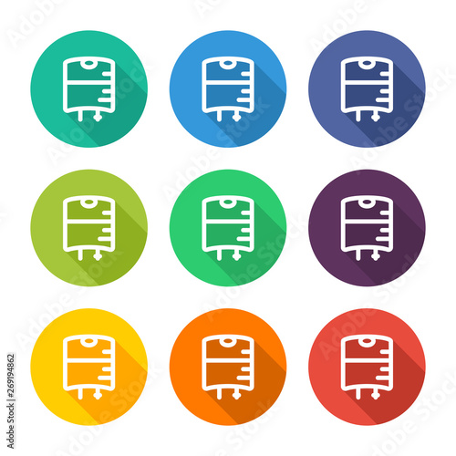 Illustration icon for saline bag with several color alternatives