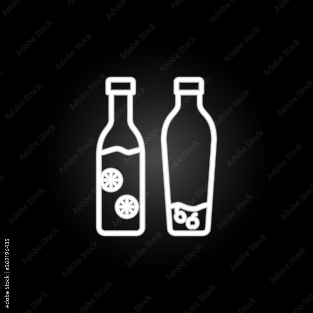 Bottles, drinks, juices neon icon. Elements of kitchen utencils set. Simple icon for websites, web design, mobile app, info graphics Bottles, drinks, juices neon icon. Elements of kitchen utencils set. Simple icon for websites, web design, mobile app, info graphics