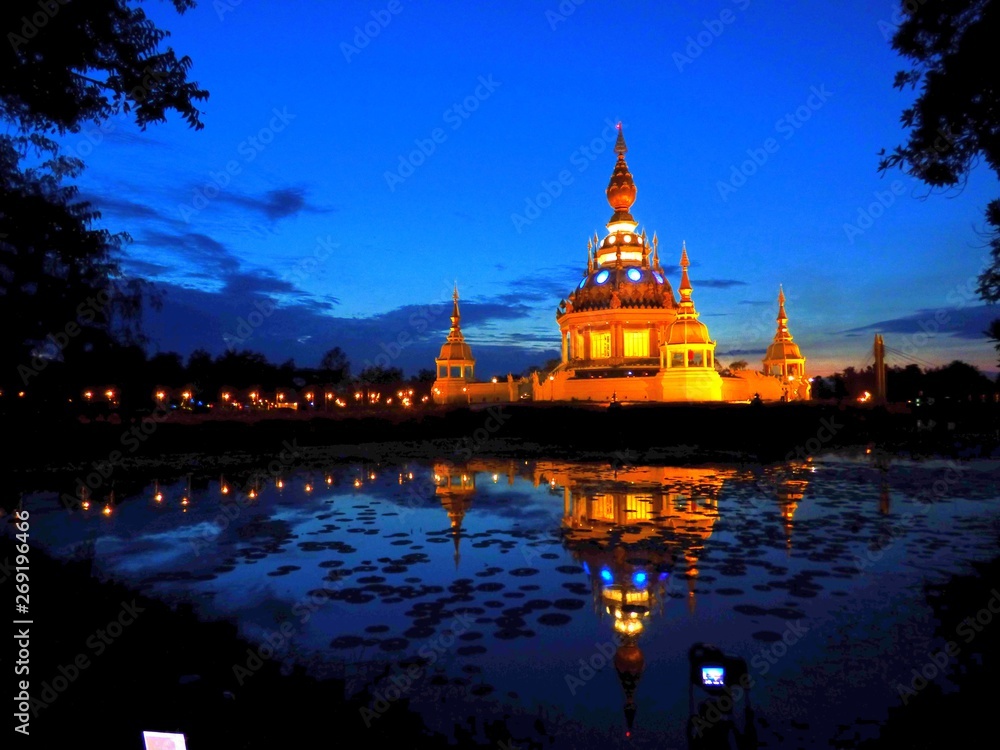 buddhist temple at night