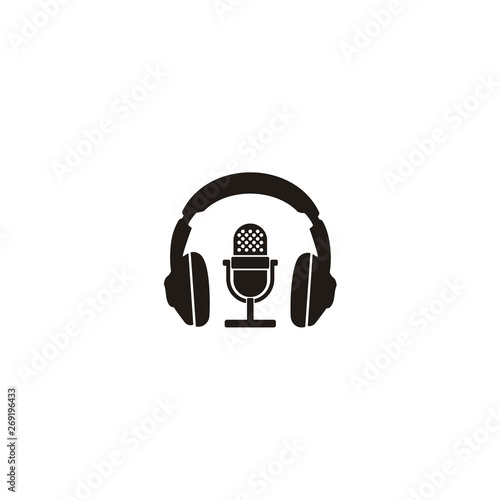 Simple Podcast or Radio Logo design using Microphone and Headphone icon