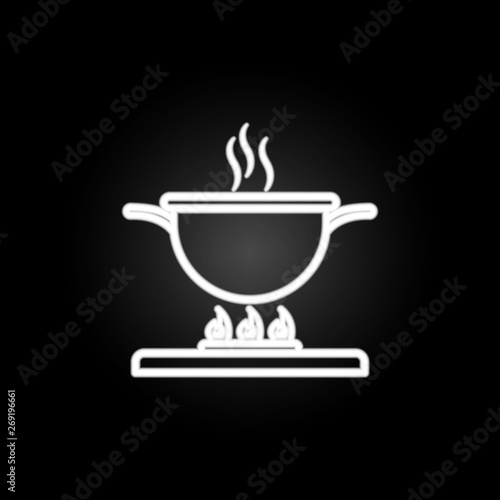 Cookery, food preparing, frying neon icon. Elements of kitchen utencils set. Simple icon for websites, web design, mobile app, info graphics