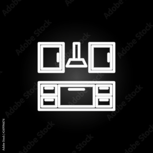 Kitchen cabinets, fitting, interior neon icon. Elements of kitchen utencils set. Simple icon for websites, web design, mobile app, info graphics