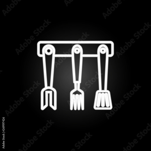 Cooking turners, cookware neon icon. Elements of kitchen utencils set. Simple icon for websites, web design, mobile app, info graphics
