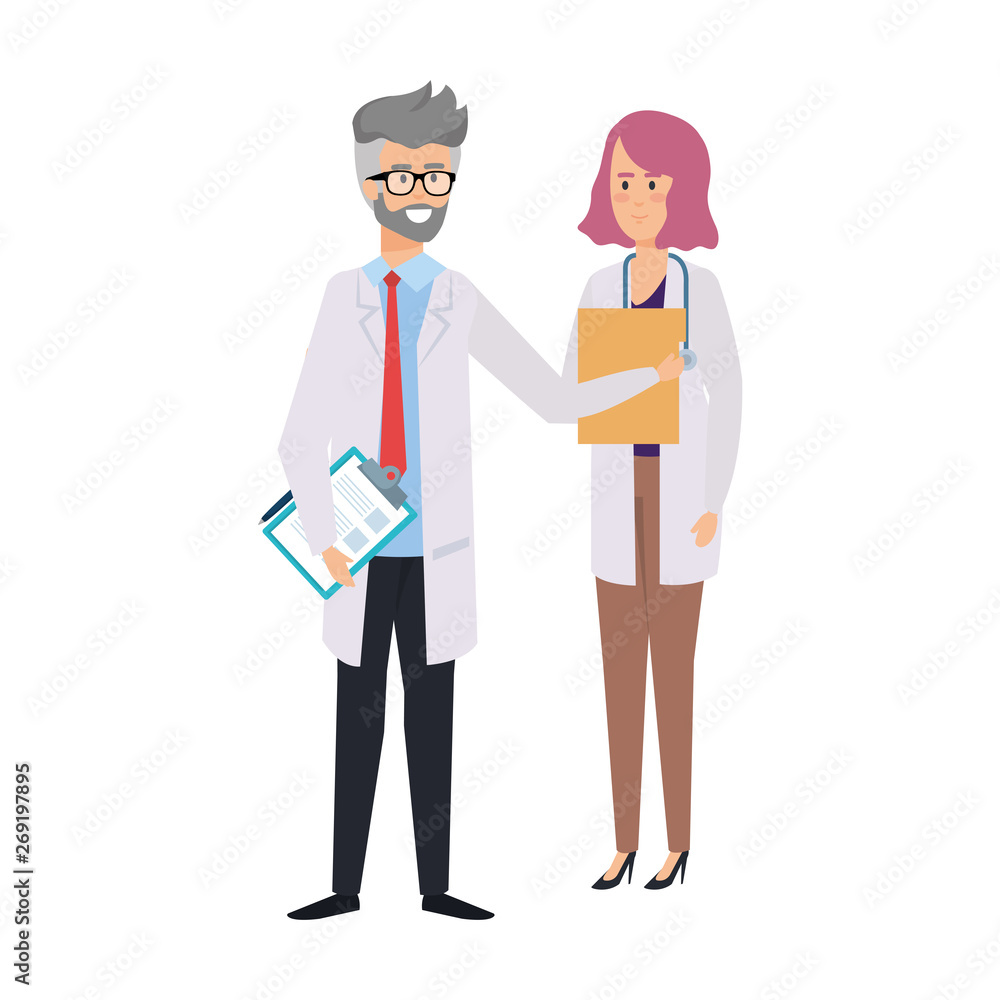 couple of professionals doctors avatars characters couple of professionals doctors avatars characters