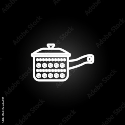 Cooking pot, saucepan, food preparation container neon icon. Elements of kitchen utencils set. Simple icon for websites, web design, mobile app, info graphics