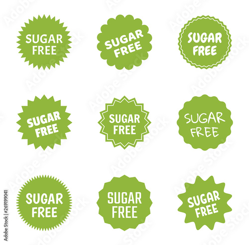 sugar free icon set, natural food without sugar label