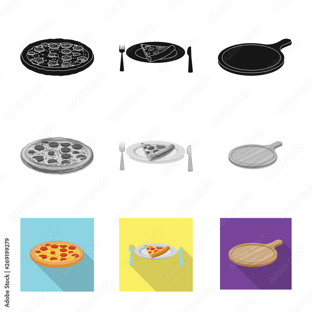 Vector design of pizza and food logo. Set of pizza and italy stock symbol for web.