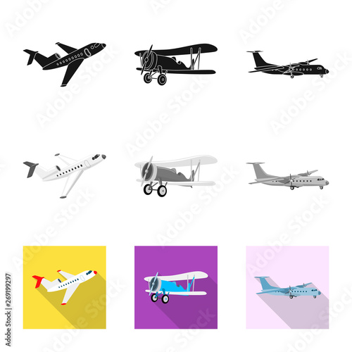 Isolated object of plane and transport symbol. Collection of plane and sky stock vector illustration.