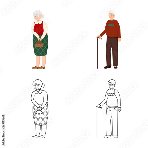 Vector illustration of character and avatar  icon. Collection of character and portrait stock vector illustration.