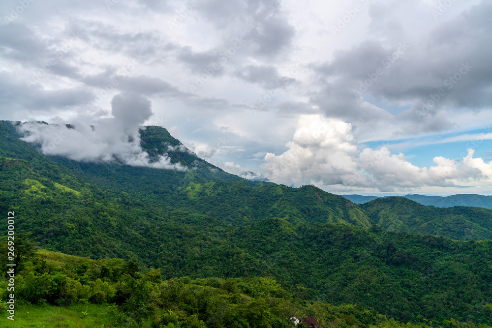 Blue sky high peak mountains fog hills mist scenery national park views at Phu Tub Berk, Khao Koh, Phetchabun Province, Thailand Blue sky high peak mountains fog hills mist scenery national park views at Phu Tub Berk, Khao Koh, Phetchabun Province, Thailand