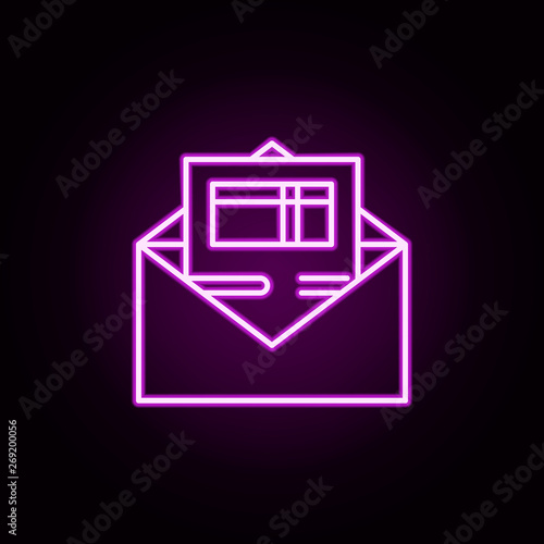 postal invoice neon icon. Elements of online shopping set. Simple icon for websites, web design, mobile app, info graphics