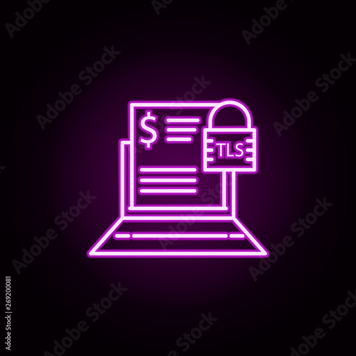 TLS payment protection neon icon. Elements of online shopping set. Simple icon for websites, web design, mobile app, info graphics