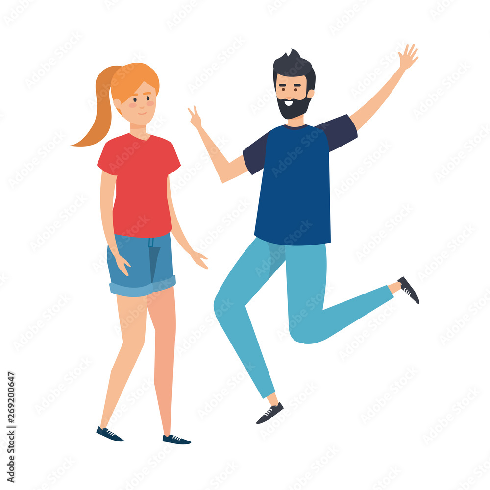 young couple celebrating avatars characters young couple celebrating avatars characters