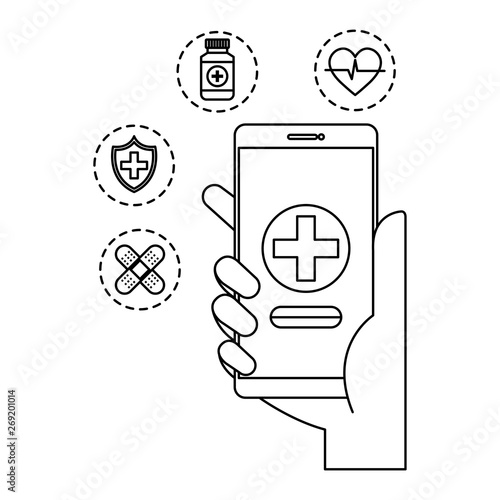 hand using smartphone with telemedicine icons