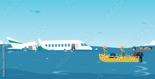 The rescue team helped passengers crash into the sea.