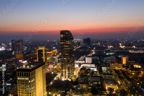 Fototapeta Naklejka Na Ścianę i Meble -  Landscape Phnompenh city from drone on the night