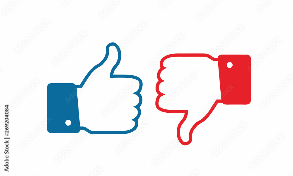 Like and dislike icon. Thumbs up and thumbs down.