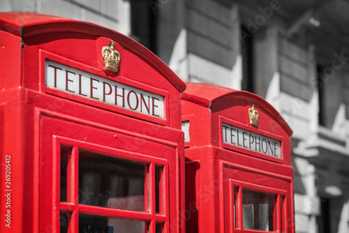 London, famous traditional red telephone box. United kingdom