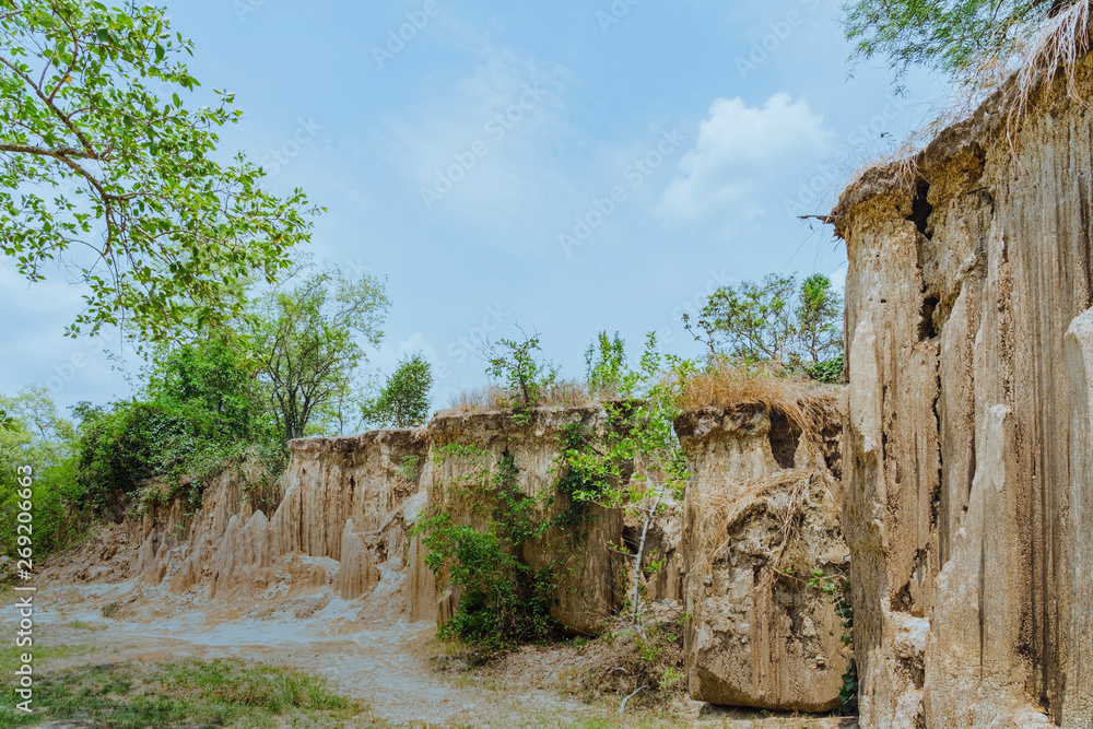 Beautiful Scenery of Water flows through the ground have erosion and collapse of the soil  into a  natural layer at Pong Yub,  Ratchaburi,Thailand.