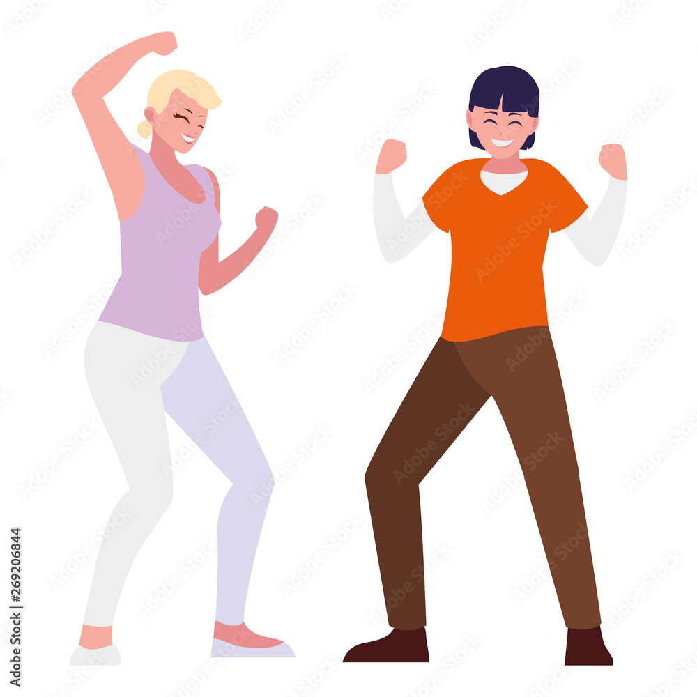 happy young couple celebrating characters happy young couple celebrating characters