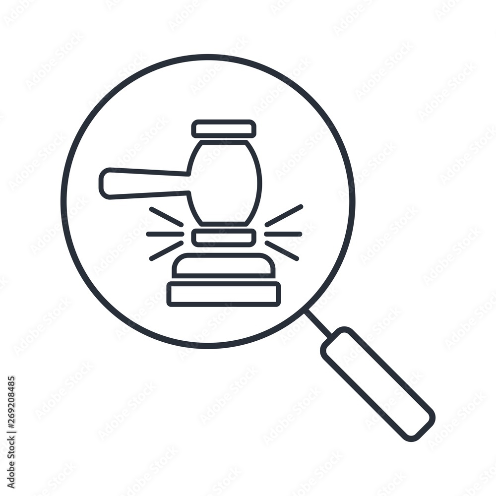 Magnifying glass. Court icon. Appeal. Vector linear icon. Magnifying glass. Court icon. Appeal. Vector linear icon.