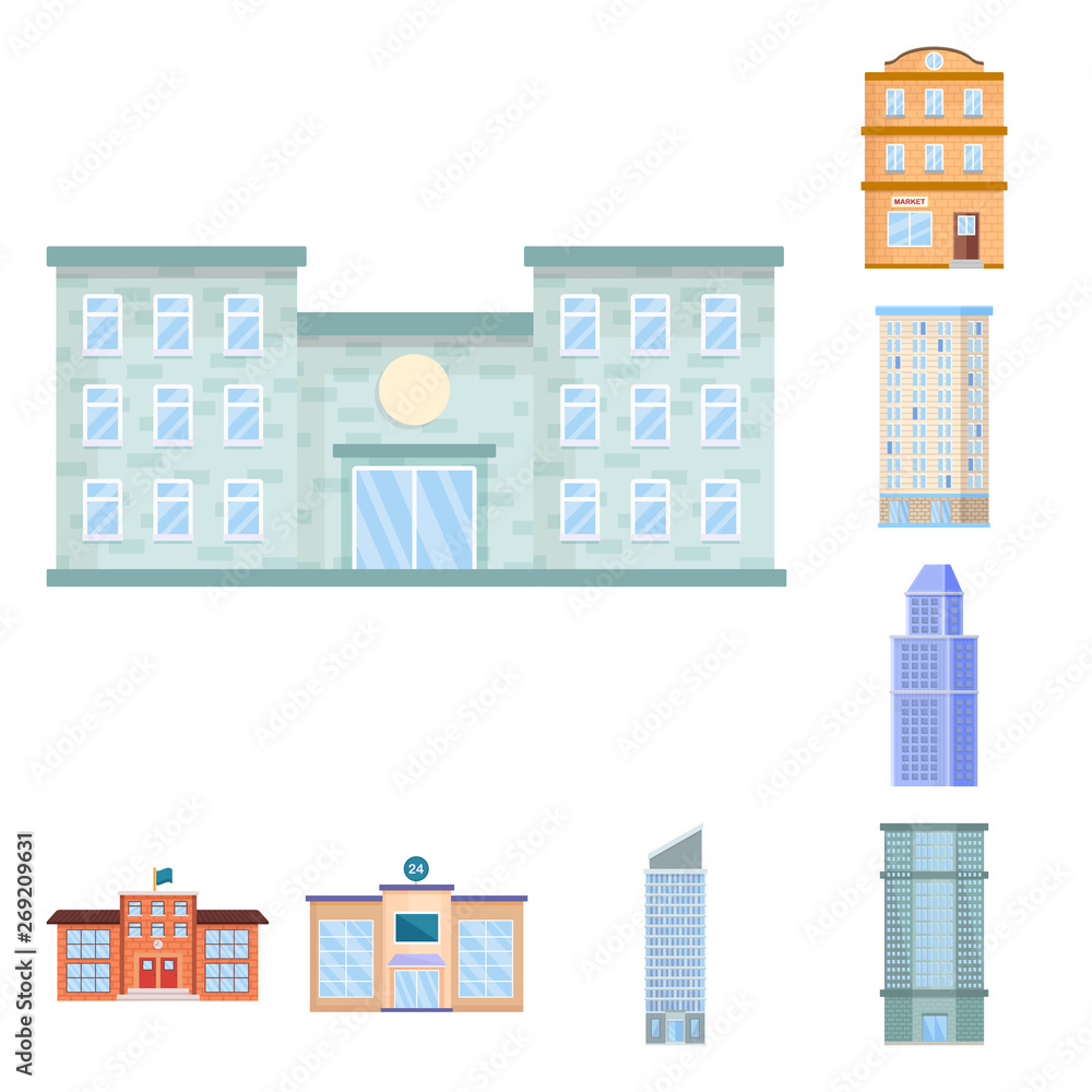 Vector design of facade and building sign. Collection of facade and exterior  stock symbol for web.