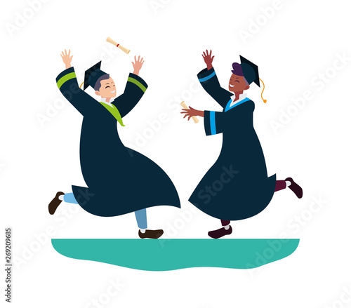 interracial students boys graduated celebrating