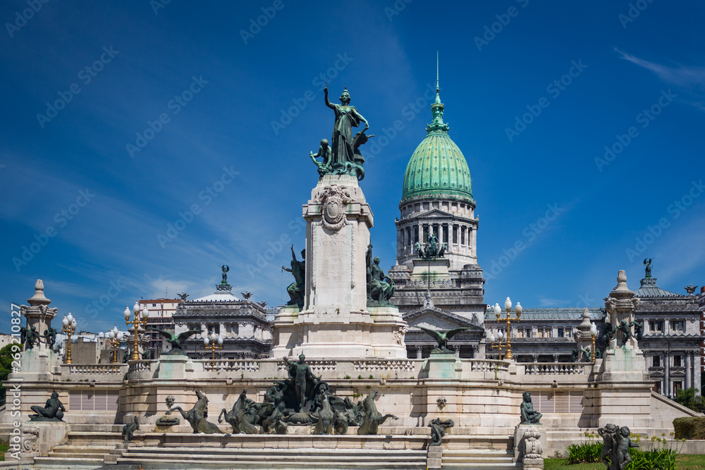 Plaza del Congreso or Congressional Plaza and Monument of the Two Congresses in Buenos Aires, Argentina.