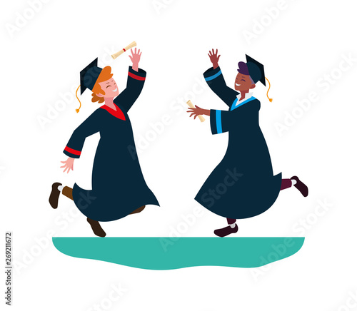 interracial students boys graduated celebrating