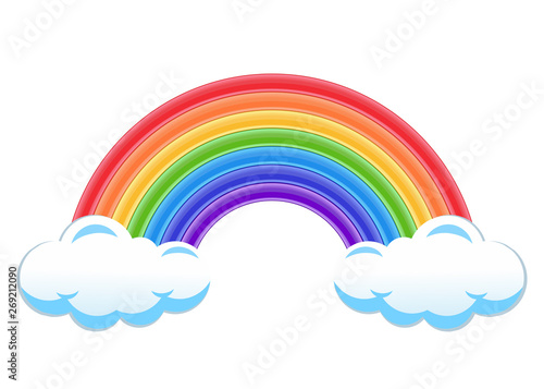 bright rainbow rests on clouds