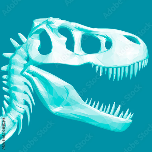 Polygonal dinosaur head. Skull of a prehistoric dinosaur. 3D. Vector illustration