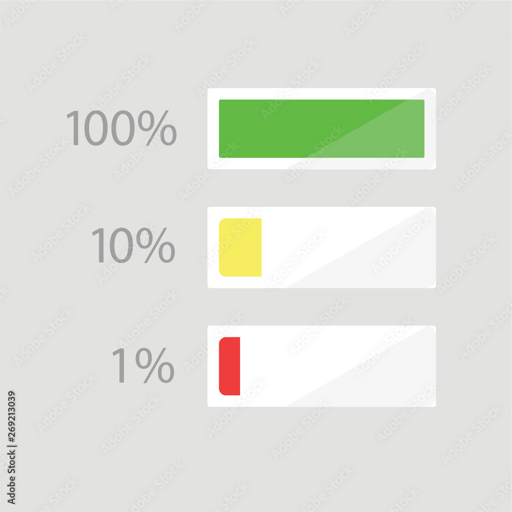 Vector of Battery flat icon set .Set of battery charge level indicators Vector of Battery flat icon set .Set of battery charge level indicators