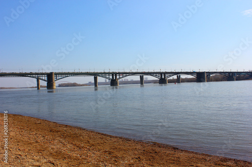 Road bridge across the river in the city of Novosibirsk