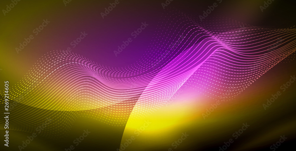 Glowing abstract wave on dark, shiny motion, magic space light. Techno abstract background Glowing abstract wave on dark, shiny motion, magic space light. Techno abstract background