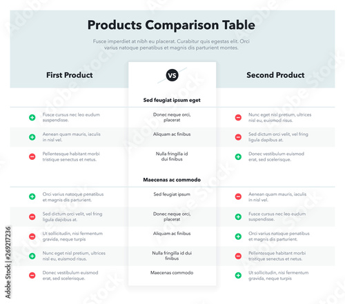 Simple infographic for products comparison table. Easy to use for your website or presentation isolated on light background.