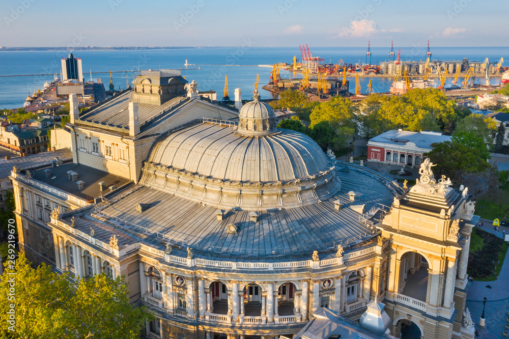 Naklejka premium view to opera theater's roof and Odessa city in Ukraine