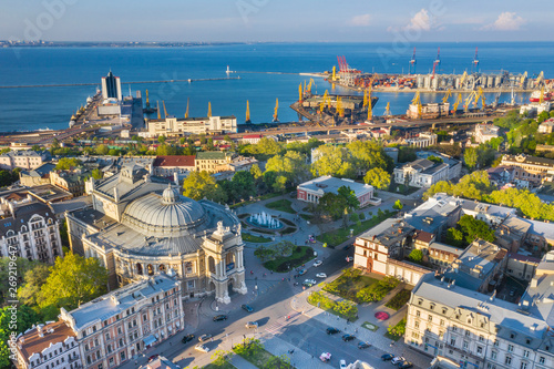 aerial view to streets and port in Odessa in Ukraine photo