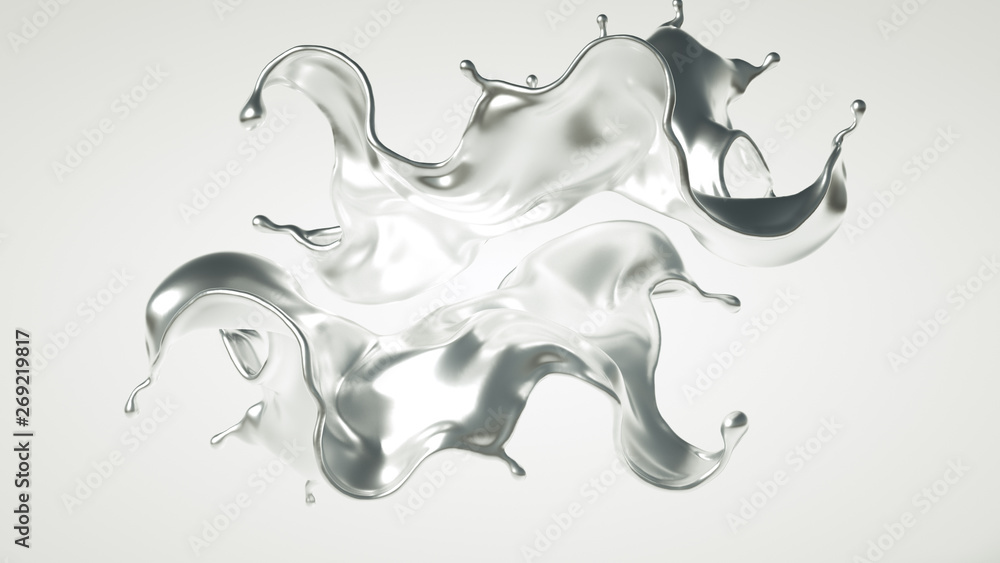 Silver splash. 3d illustration, 3d rendering.