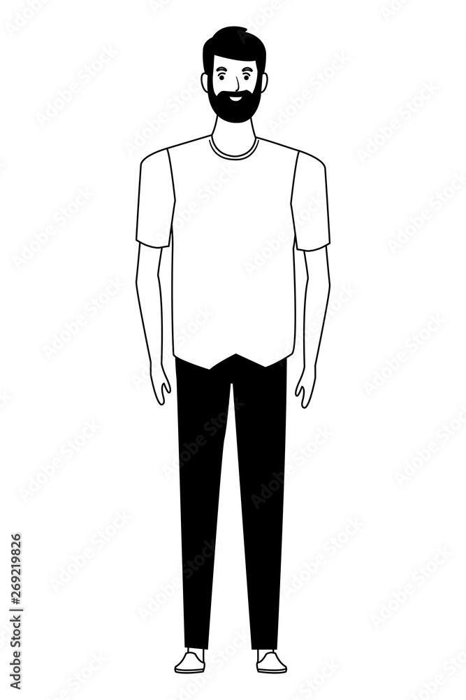 man avatar cartoon character in black and white vector illustration