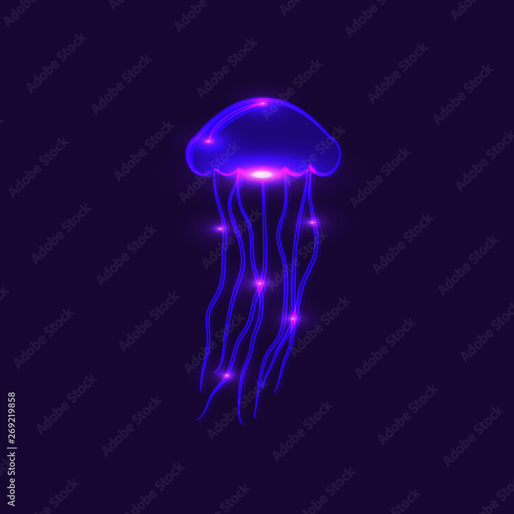Jellyfish neon vector ion on dark background Jellyfish neon vector ion on dark background