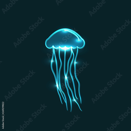 Jellyfish neon vector ion on dark background