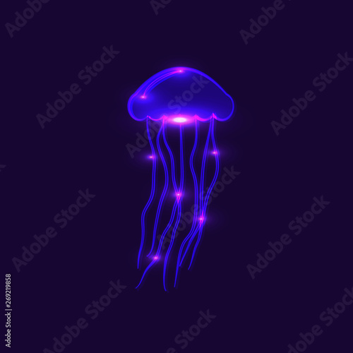 Jellyfish neon vector ion on dark background