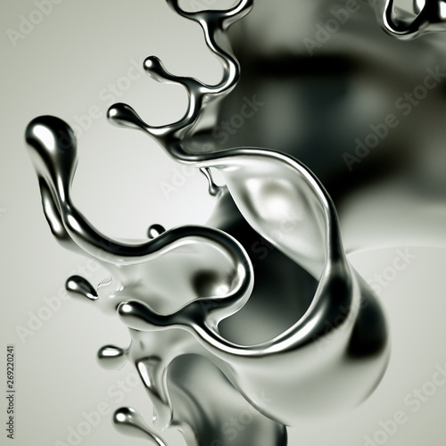 Silver splash. 3d illustration, 3d rendering.